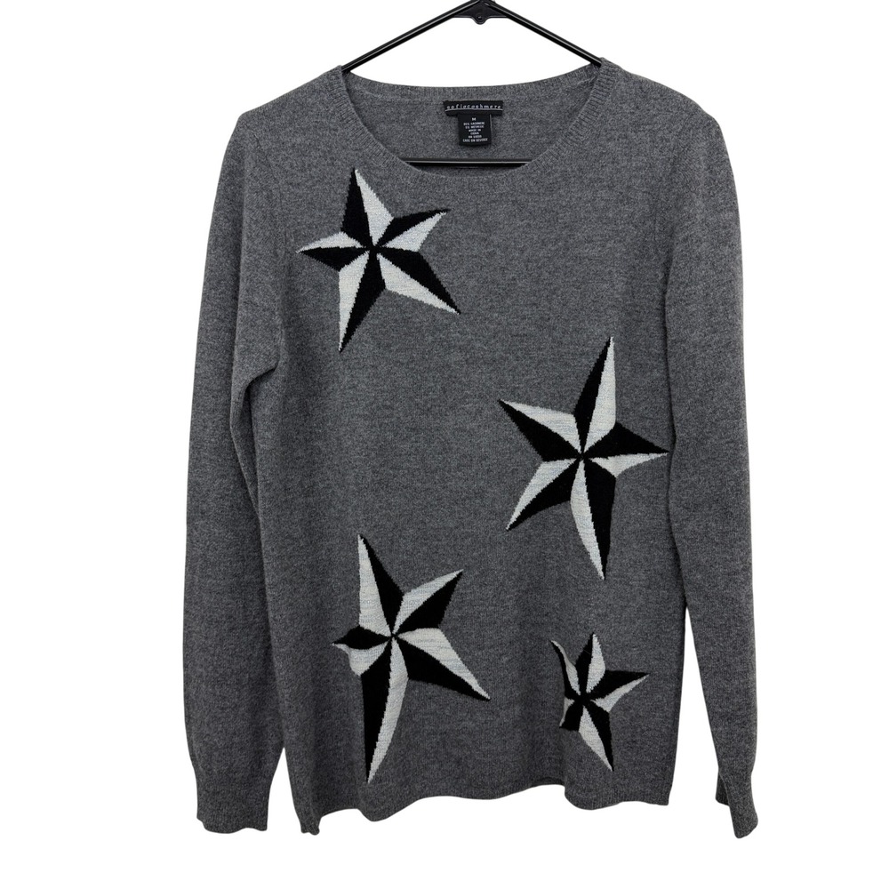Sofiacashmere Sweater Womens Medium Gray Star Print Cashmere Blend Pullover